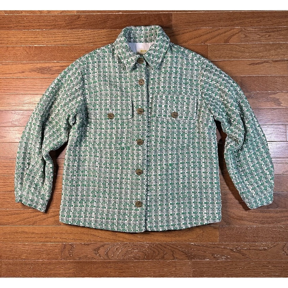 Anthropologie Maeve Tweed Relaxed Shacket Jacket Preppy Green Women XS Oversized